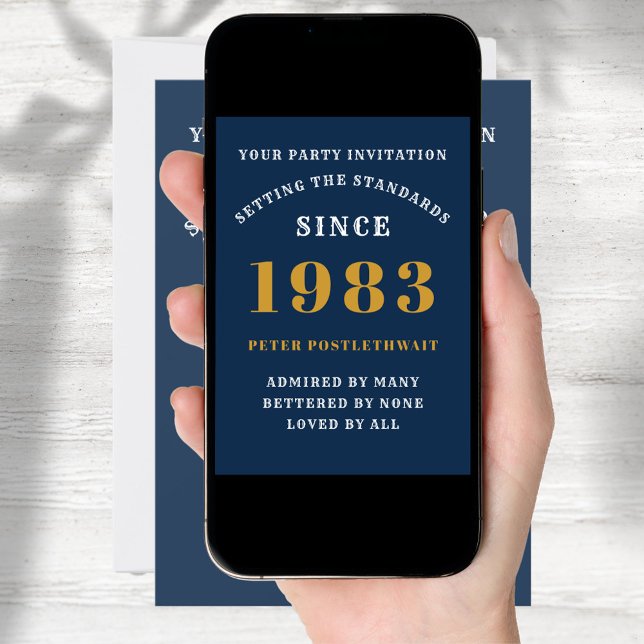 Invitation 40e Anniversaire 1983 Blue Gold Personnalisé Pour  (Créateur téléchargé)