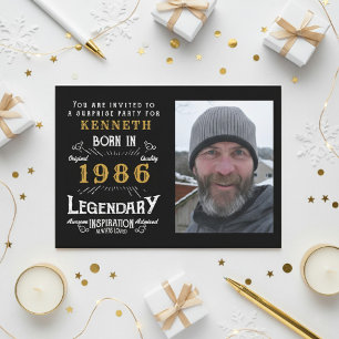 Invitation 40e anniversaire 1986 noir or personnalisé vintage