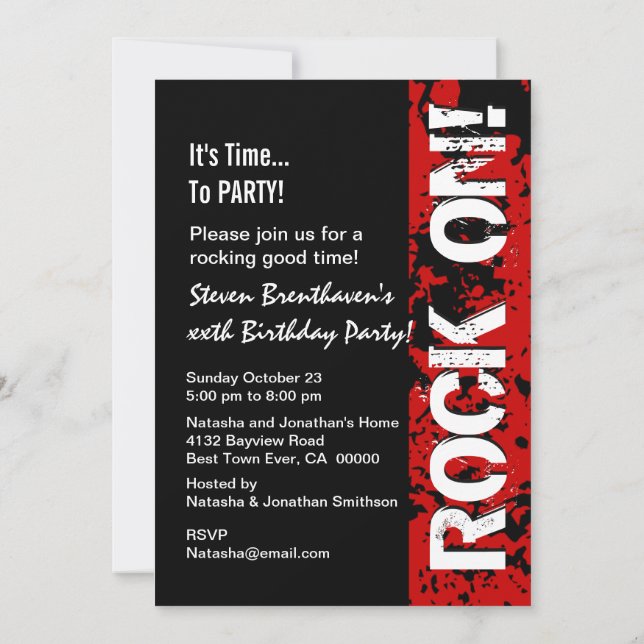 Invitation 40e anniversaire 40 rochers ! Grunge Red et Black  (Dos)