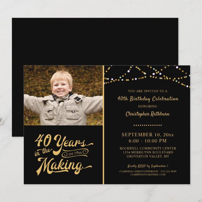 Invitation 40e anniversaire ANNÉES DANS LA fabrication de noi (Devant / Derrière)