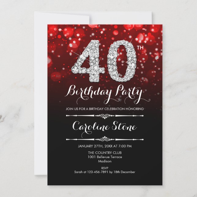 Invitation 40e anniversaire - Argent noir rouge (Devant)