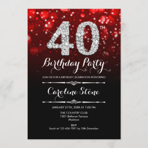 Invitation 40e anniversaire - Argent noir rouge