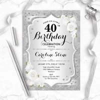 40e anniversaire - Argent rayures Roses blanches