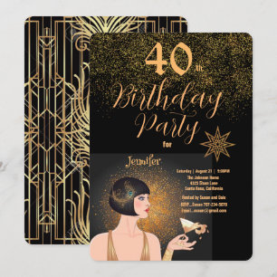 Invitation 40e anniversaire Art Déco Black & Gold