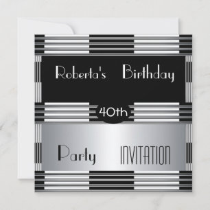 Invitation 40e anniversaire Art Déco Black Silv