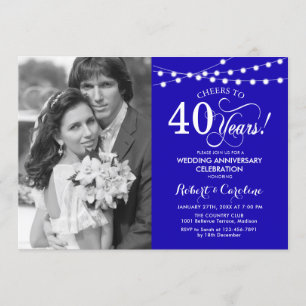 Invitation 40e anniversaire avec photo - Bleu saphir