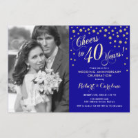 40e anniversaire avec photo - Or bleu saphir