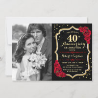 40e anniversaire avec photo - Roses rouges or noir