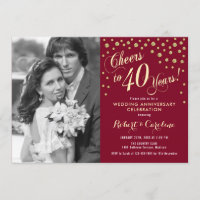 40e anniversaire avec photo - Rouge rubis or