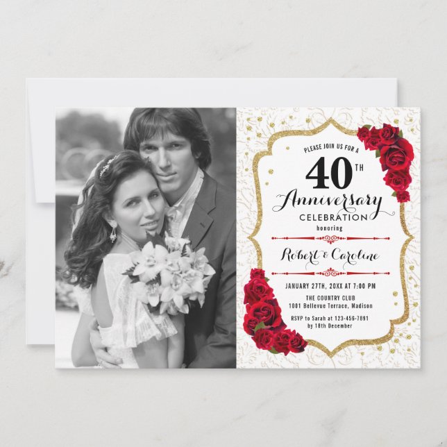 Invitation 40e anniversaire avec photo - Ruby Red Gold (Devant)