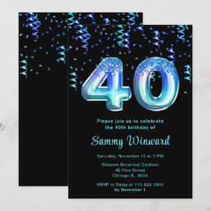 Invitation 40e anniversaire Ballons de mer avec Confetti