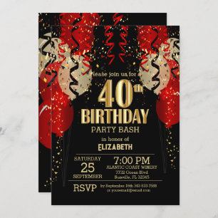 Invitation 40e anniversaire - Ballons rouges