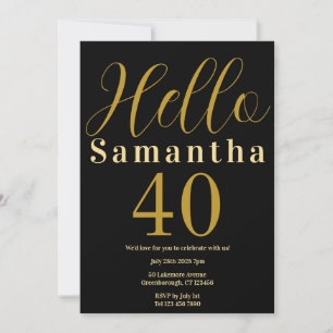 Invitation 40e anniversaire Black Gold Elegant Party