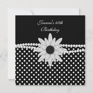 Invitation 40e anniversaire Black White Pearl Flower Spot
