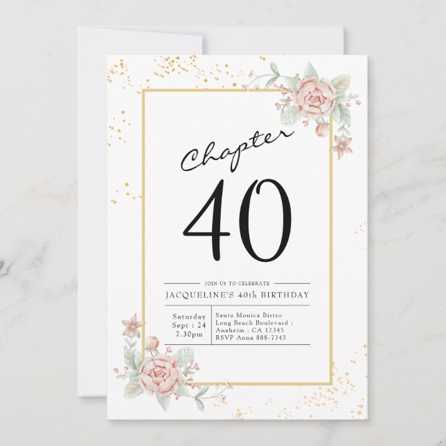 Invitation 40e anniversaire Blush Floral (Devant)