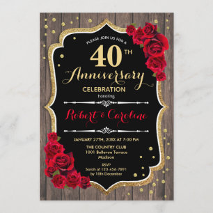 Invitation 40e anniversaire - Bois rouge or