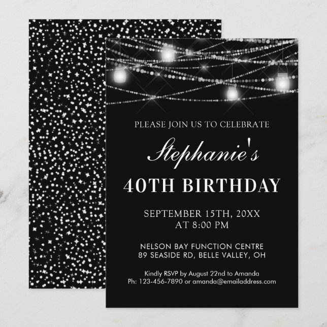 Invitation 40e anniversaire Chaîne Lumières Jars Noir Blanc (Devant / Derrière)