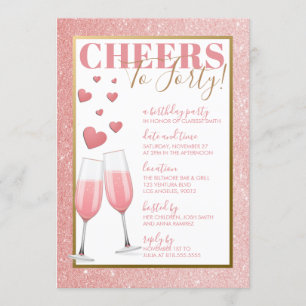 INVITATION 40E ANNIVERSAIRE   CHAMPAGNE ROSE