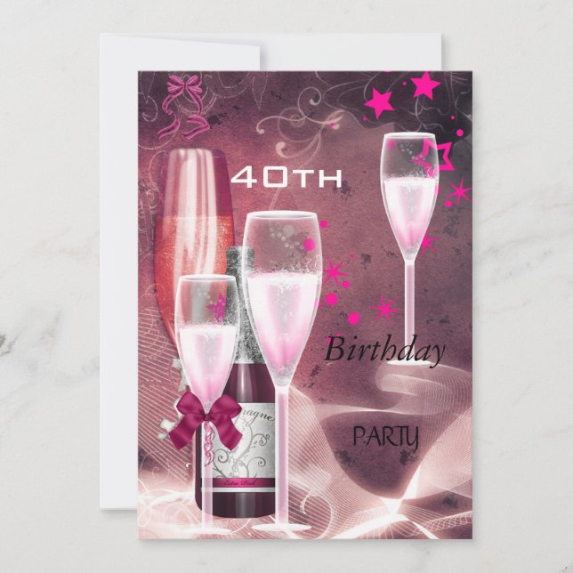 Invitation 40e Anniversaire Champagne rose 40 (Devant)