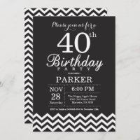 Invitation 40e anniversaire Chevron noir et blanc