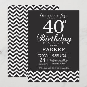 Invitation 40e anniversaire Chevron noir et blanc