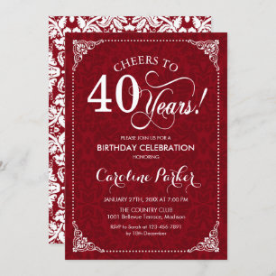 Invitation 40e anniversaire - Damas blanc rouge