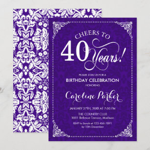 Invitation 40e anniversaire - Damas blanc violet