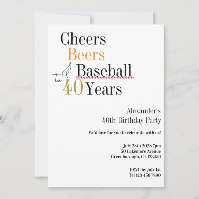 Invitation 40e Anniversaire de Baseball Salue Bières Mini Fêt (Devant)
