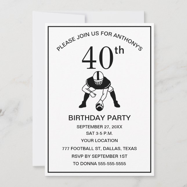 Invitation 40e Anniversaire de la fête Football Black Papa Sp (Devant)
