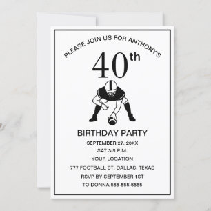 Invitation 40e Anniversaire de la fête Football Black Papa Sp