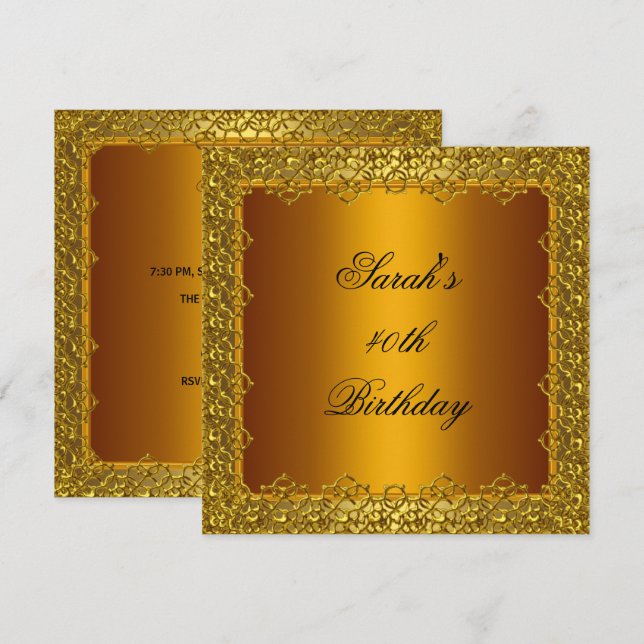 Invitation 40e Anniversaire de la fête Gold Dentelle Frame Ja (Devant / Derrière)