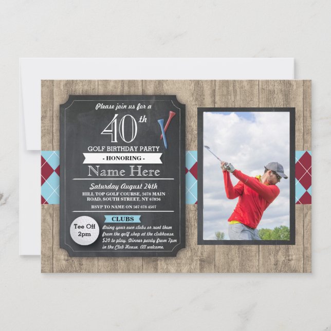 Invitation 40e anniversaire de la fête Golf Ball Photo Invita (Devant)
