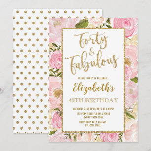 Invitation 40e anniversaire de la florale d'or rose