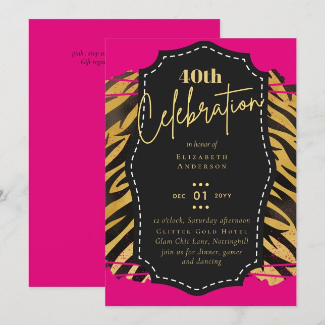 Invitation 40e anniversaire de la Parties scintillant Poster  (Devant / Derrière)