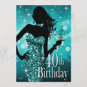 Invitation 40e anniversaire de l'étincelle de Bling  turquois