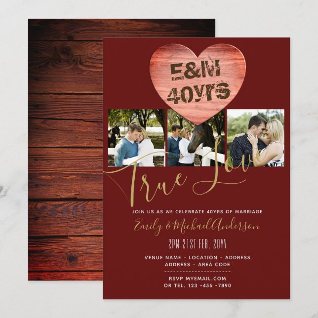 Invitation 40e Anniversaire de Mariage - AJOUTER DES PHOTOS x (Devant / Derrière)