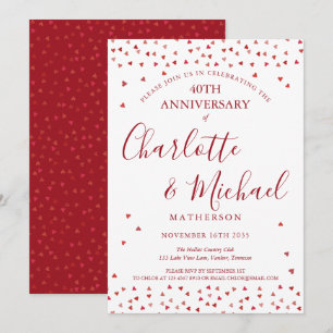 Invitation 40e anniversaire de mariage Cœurs de rubis Calligr