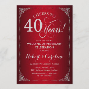 Invitation 40e anniversaire de mariage - Damassé argent rouge