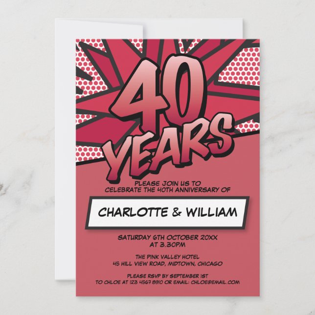 Invitation 40e anniversaire de mariage de rubis moderne et am (Devant)