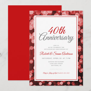 Invitation 40e anniversaire de mariage   Élégant Bokeh rouge