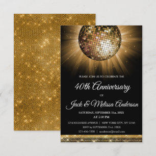 Invitation 40e anniversaire de Mariage Gold Disco Ball