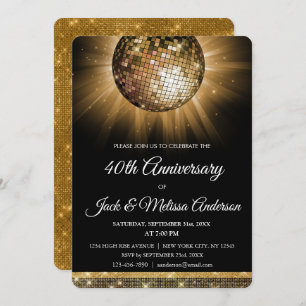 Invitation 40e anniversaire de Mariage Gold Disco Ball
