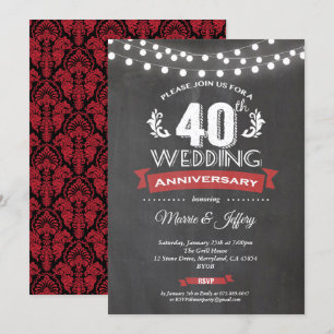 Invitation 40e anniversaire de mariage invitation. Rouge rubi