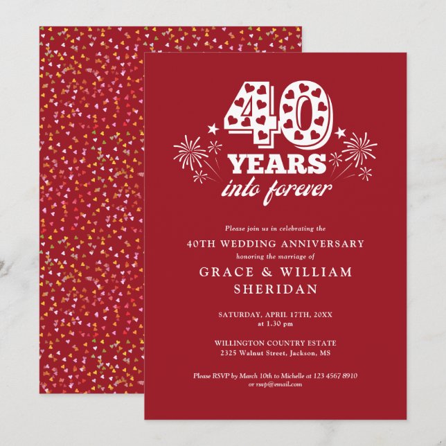 Invitation 40e anniversaire de Mariage pour toujours (Devant / Derrière)