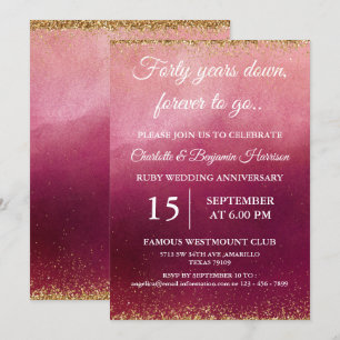 Invitation 40e anniversaire de mariage rubis avec paillettes
