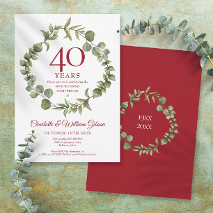Invitation 40e anniversaire de mariage Rubis Élégant Garland