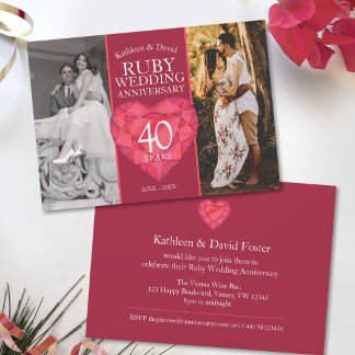Invitation 40e anniversaire de mariage rubis maintenant puis
