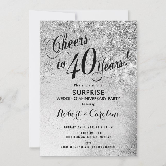 Invitation 40e anniversaire de mariage surprise - Argent (Devant)