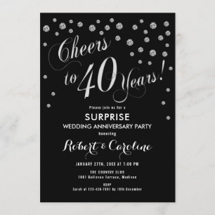 Invitation 40e anniversaire de Mariage surprise - Noir et arg