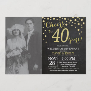 Invitation 40e Anniversaire de Mariage Tableau Noir et Or